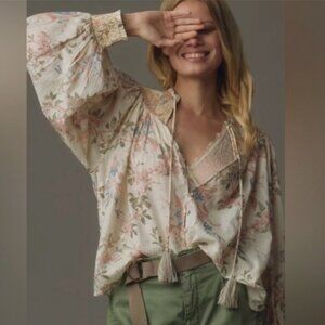 Brand New By Anthropologie Long Sleeve Smocked Lurex Top